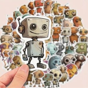 10 Cartoon Robot Stickers. Mixed Lot.